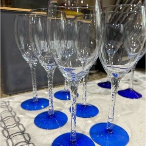 Hand Blown blue twisted Wine Glasses